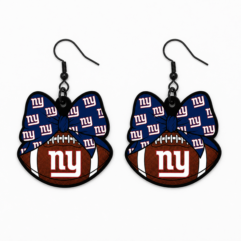 NY Giants Inspired Football Bow Earrings
