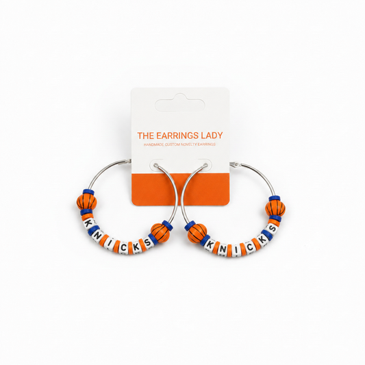 New York Knicks Box Bead Hoop Earrings