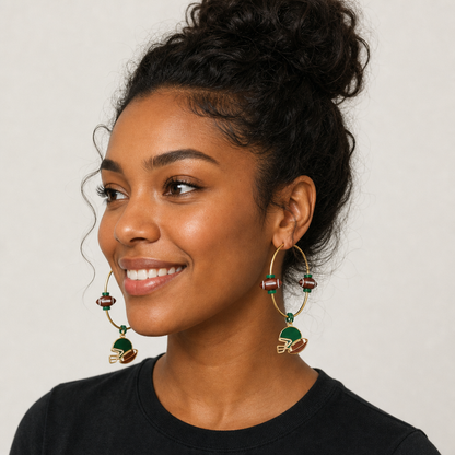 Philadelphia Eagles Green Helmet Hoop Earrings