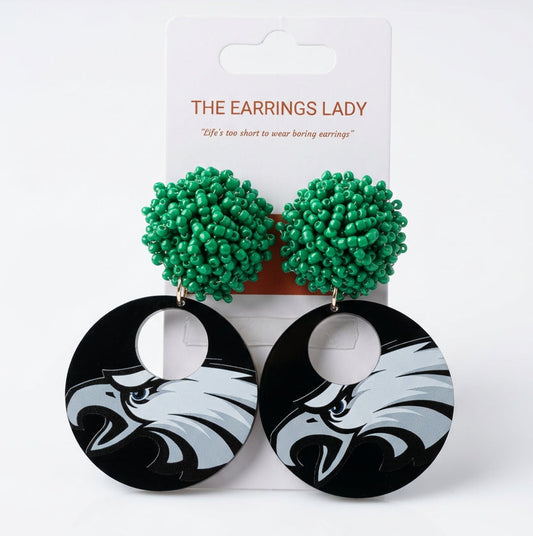 Eagle Head Hoop Earrings with Beaded Post
